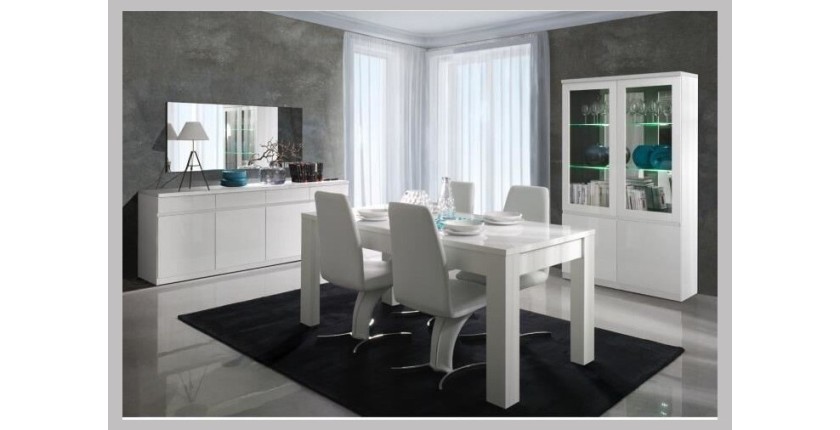 Buffet, bahut, enfilade FABIO. 4 portes et 4 tiroirs. Coloris blanc brillant high gloss. Meuble design et contemporain