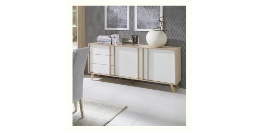 Buffet moyen modèle MALMO blanc. Meuble design type SCANDINAVE. Effet ultra tendance pour votre salon.