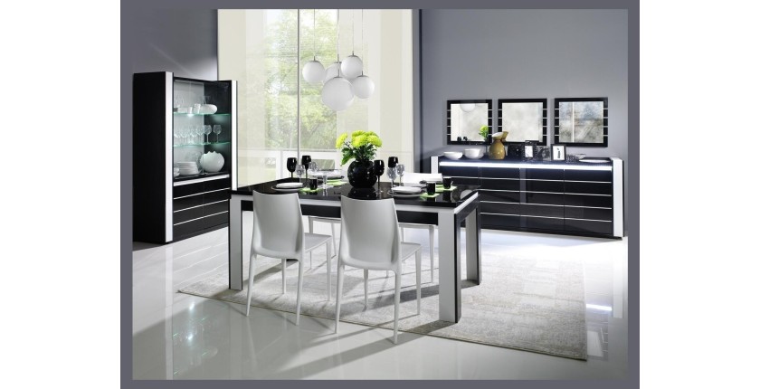 Buffet, bahut, enfilade LINA avec LED + 3 x miroirs. Meuble noir et blanc, idéal pour votre salon ou salle à manger.