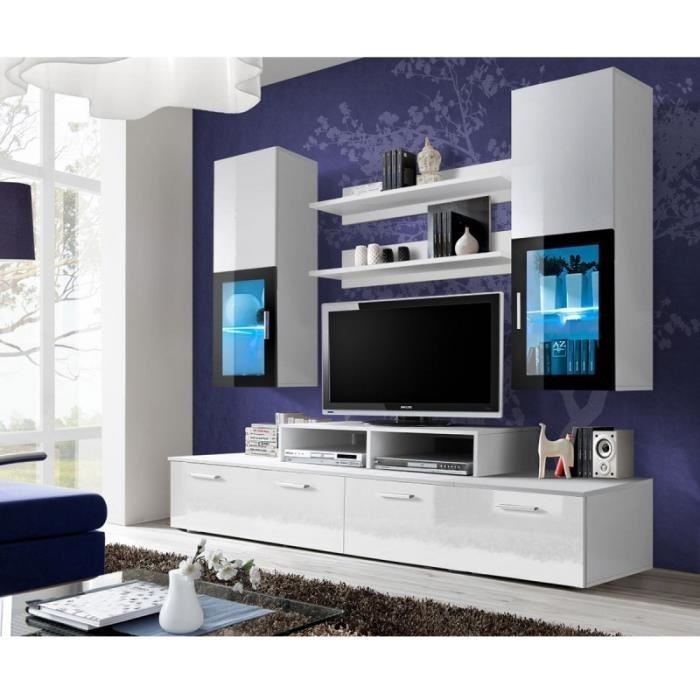 Meuble TV Mural 200cm Design. Collection MINI coloris blanc.