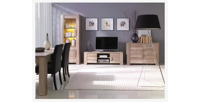 Ensemble meubles de salon complet FARRA. Vitrine petit modèle + led, meuble tv, buffet bas et table basse.