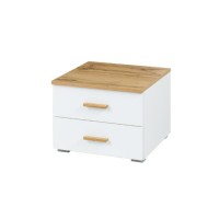 Lit coffre 160x200 adulte design WOOD avec deux chevets. Couleur chêne Wotan et blanc