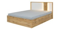 Lit coffre 160x200 adulte design WOOD avec deux chevets. Couleur chêne Wotan et blanc