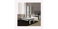 Meuble de salon et de salle à manger LINA 9 éléments blanc et noir brillant. LED incluses