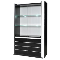 Vitrine argentier vaisselier LINA + LED coloris noir et blanc brillant. Meuble design pour votre salon ou salle à manger