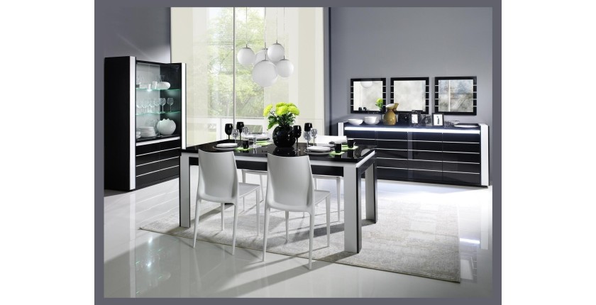 Vitrine argentier vaisselier LINA + LED coloris noir et blanc brillant. Meuble design pour votre salon ou salle à manger