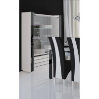Vitrine argentier vaisselier LINA + LED coloris blanc et noir brillant. Meuble design pour votre salon ou salle à manger.