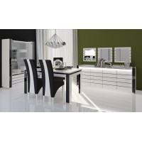 Vitrine argentier vaisselier LINA + LED coloris blanc et noir brillant. Meuble design pour votre salon ou salle à manger.