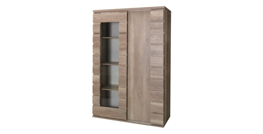 Vitrine vaisselier ROMI 2 portes coulissantes coloris dab canyon. Meuble design idéal pour votre salle a manger