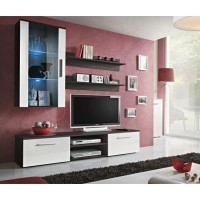 Meuble TV GALINO E design, coloris wengé et blanc. Meuble moderne et tendance pour votre salon.