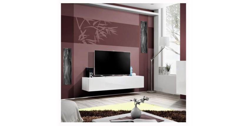 Meuble TV FLY design, coloris blanc brillant. Meuble suspendu moderne et tendance pour votre salon.