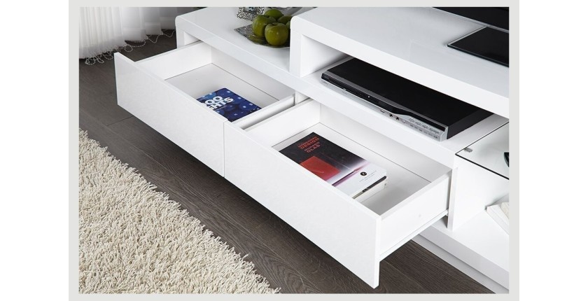 Meuble TV NELSON 180 cm à 2 tiroirs et 2 niches coloris blanc