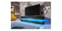 Meuble TV design suspendu FLY 140 cm à 2 tiroirs, coloris noir + LED
