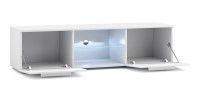 Meuble TV design LEON 140 cm. 2 portes et niche coloris blanc + led
