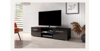 Meuble TV design LEON 140 cm. 2 portes et niche coloris noir + LED