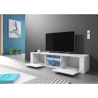 Meuble TV design PARIS-HIT 140 cm, 2 portes et 2 niches, coloris blanc + LED