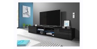 Meuble TV design BREST-HIT XXL 200 cm, 2 portes et 4 niches. Coloris noir + LED