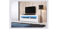 Meuble TV design MEXICO 160 cm, 1 porte et 1 niche, coloris blanc + LED
