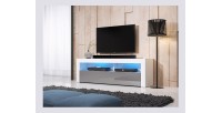 Meuble TV design MEXICO 160 cm, 1 porte et 1 niche, coloris blanc et gris + LED