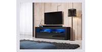 Meuble TV design MEXICO 160 cm, 1 porte et 1 niche, coloris noir + LED