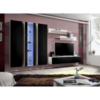 Meuble TV FLY C4 design, coloris blanc et noir brillant. Meuble suspendu moderne et tendance pour votre salon.