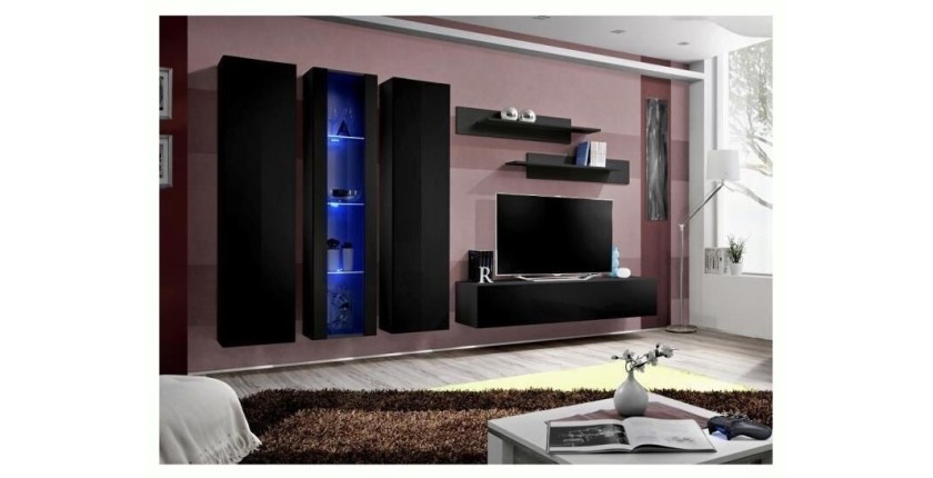 Meuble TV FLY C4 design, coloris noir brillant. Meuble suspendu moderne et tendance pour votre salon.