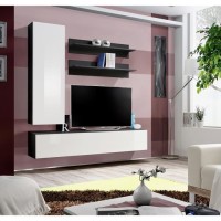 Meuble TV FLY H1 design, coloris noir et blanc brillant. Meuble suspendu moderne et tendance pour votre salon.