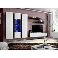Meuble TV FLY C5 design, coloris noir et blanc brillant. Meuble suspendu moderne et tendance pour votre salon.