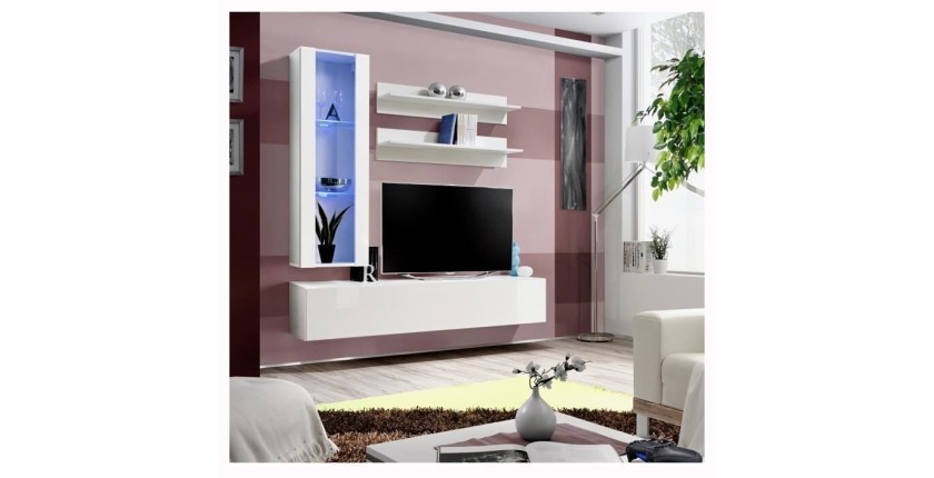 Meuble TV FLY H2 design, coloris blanc brillant. Meuble suspendu moderne et tendance pour votre salon.