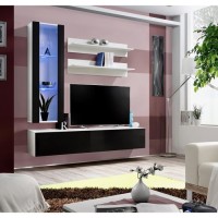 Meuble TV FLY H2 design, coloris blanc et noir brillant. Meuble suspendu moderne et tendance pour votre salon.
