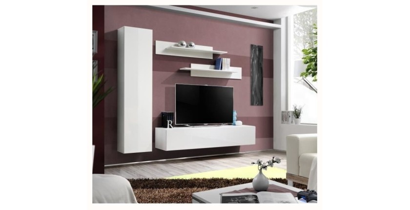 Meuble TV FLY G1 design, coloris blanc brillant. Meuble suspendu moderne et tendance pour votre salon.