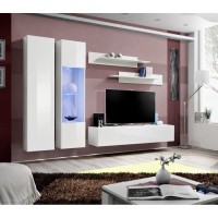 Meuble TV FLY A5 design, coloris blanc brillant + LED. Meuble suspendu moderne et tendance pour votre salon.