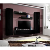 Meuble TV FLY A1 design, coloris noir brillant. Meuble suspendu moderne et tendance pour votre salon.