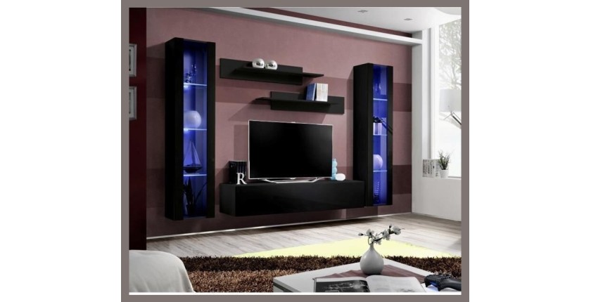 Meuble TV FLY A2 design, coloris noir brillant + LED. Meuble suspendu moderne et tendance pour votre salon.