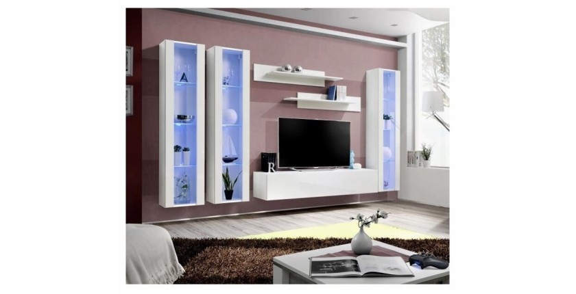 Meuble TV FLY C2 design, coloris blanc brillant. Meuble suspendu moderne et tendance pour votre salon.