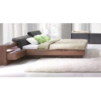 Lit coffre adulte RENATO. Couchage 160x200 cm. Chevets intégrés avec LED. Coloris Walnut. Lit design et moderne.