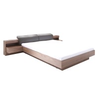 Lit coffre adulte RENATO. Couchage 160x200 cm. Chevets intégrés avec LED. Coloris Walnut. Lit design et moderne.