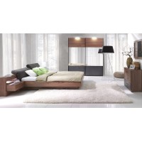 Lit coffre adulte RENATO. Couchage 160x200 cm. Chevets intégrés avec LED. Coloris Walnut. Lit design et moderne.