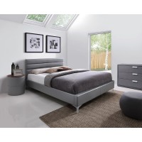 Lit THOMAS 160x200 cm en simili cuir, coloris gris, sommier inclus