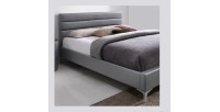 Lit THOMAS 160x200 cm en simili cuir, coloris gris, sommier inclus