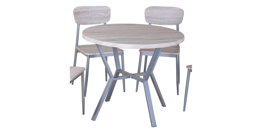 Ensemble table et 4 chaises collection ROUBAIX. Set de cuisine composé d'une table ronde + 4 chaises.