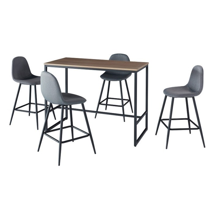 Ensemble table haute (mange debout, bar) + 4 chaises hautes MENTON. Un espace repas pratique et design.