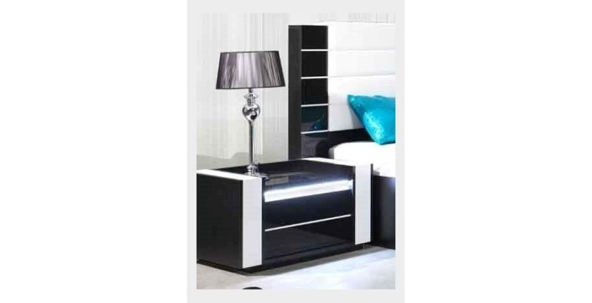 Ensemble design pour chambre à coucher LINA noir. Lit + 2 chevets avec LED + commode avec LED