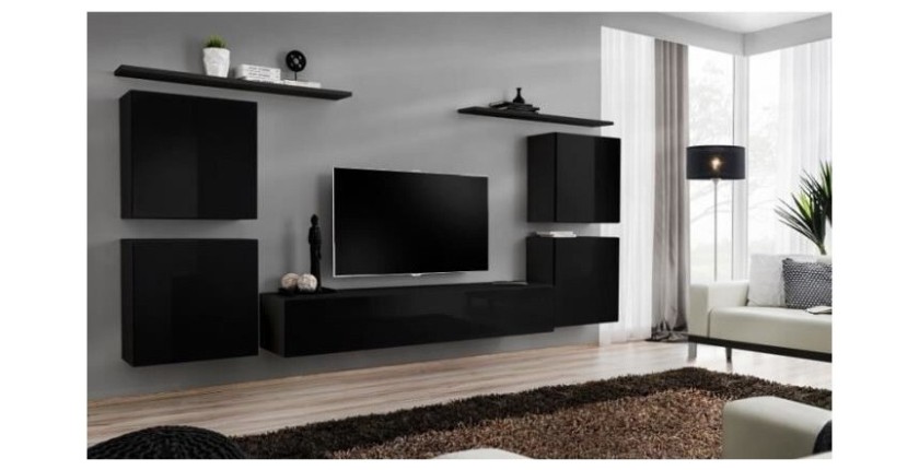 Ensemble meuble salon SWITCH IV design, coloris noir brillant.