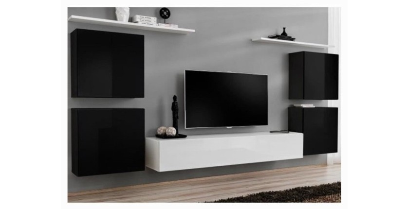 Ensemble meuble salon SWITCH IV design, coloris blanc et noir brillant.