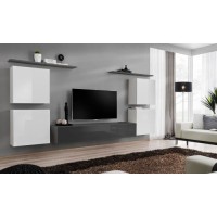 Ensemble meuble salon SWITCH IV design, coloris gris et blanc brillant.