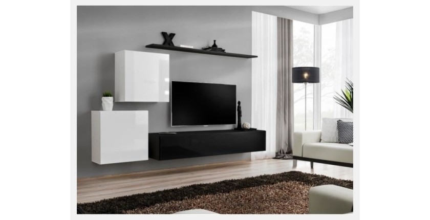 Ensemble meuble salon SWITCH V design, coloris noir et blanc brillant.