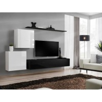 Ensemble meuble salon SWITCH V design, coloris noir et blanc brillant.