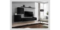 Ensemble meuble salon mural SWITCH V design, coloris noir brillant.