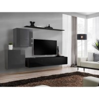Ensemble meuble salon SWITCH V design, coloris noir et gris brillant.